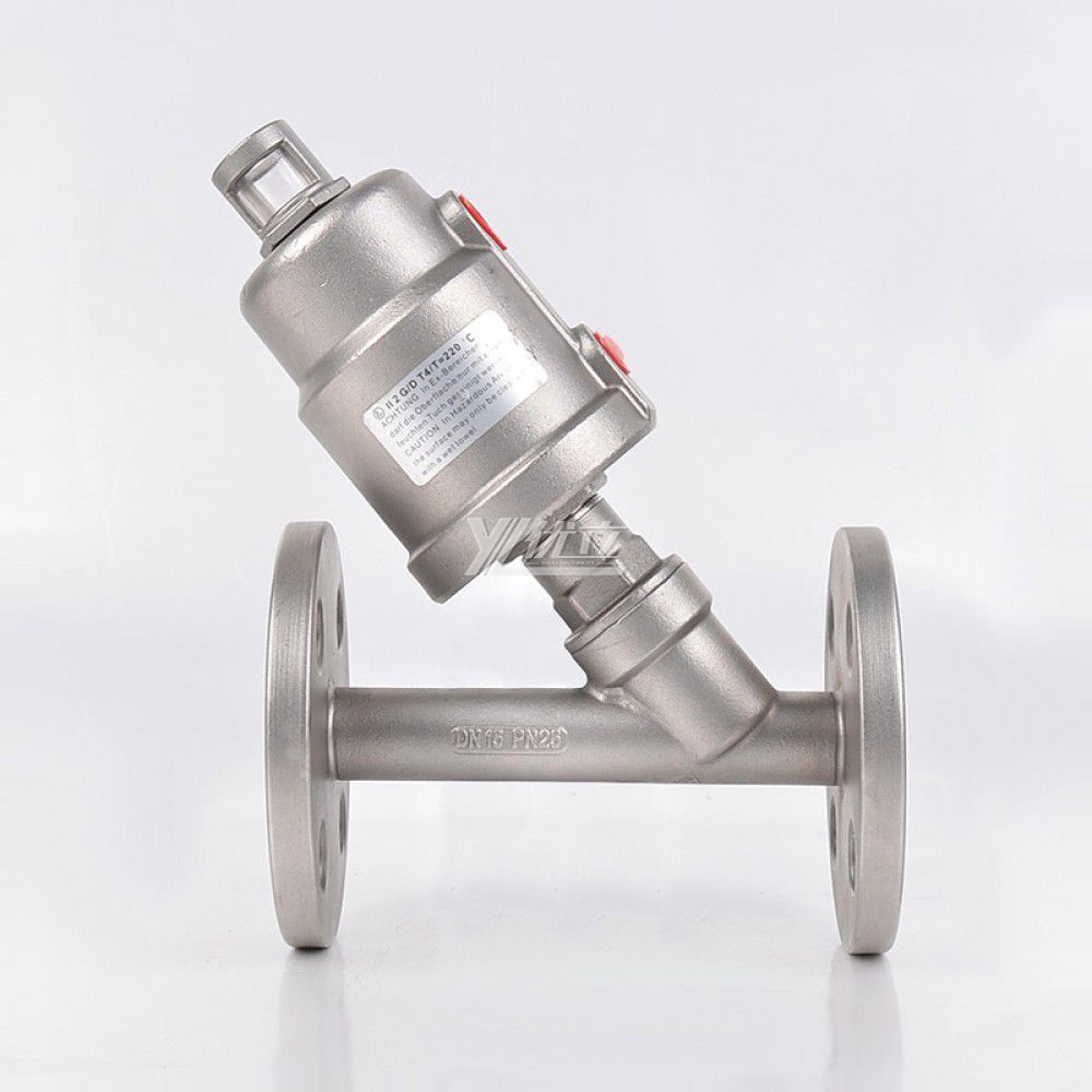 YOULI High Temperature  Steam 1.6mpa 304 316 PN16 150lb Jis 10k Stainless Steel Head Pneumatic Flanged Angle Seat Valve