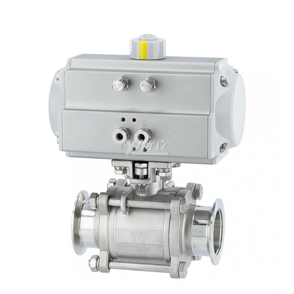 YOULI Stainless Steel Negative Pressure KF16 KF25 KF40 304 316 TC Pneumatic Actuator 3 Piece Tri Clamped Vacuum Ball Valve