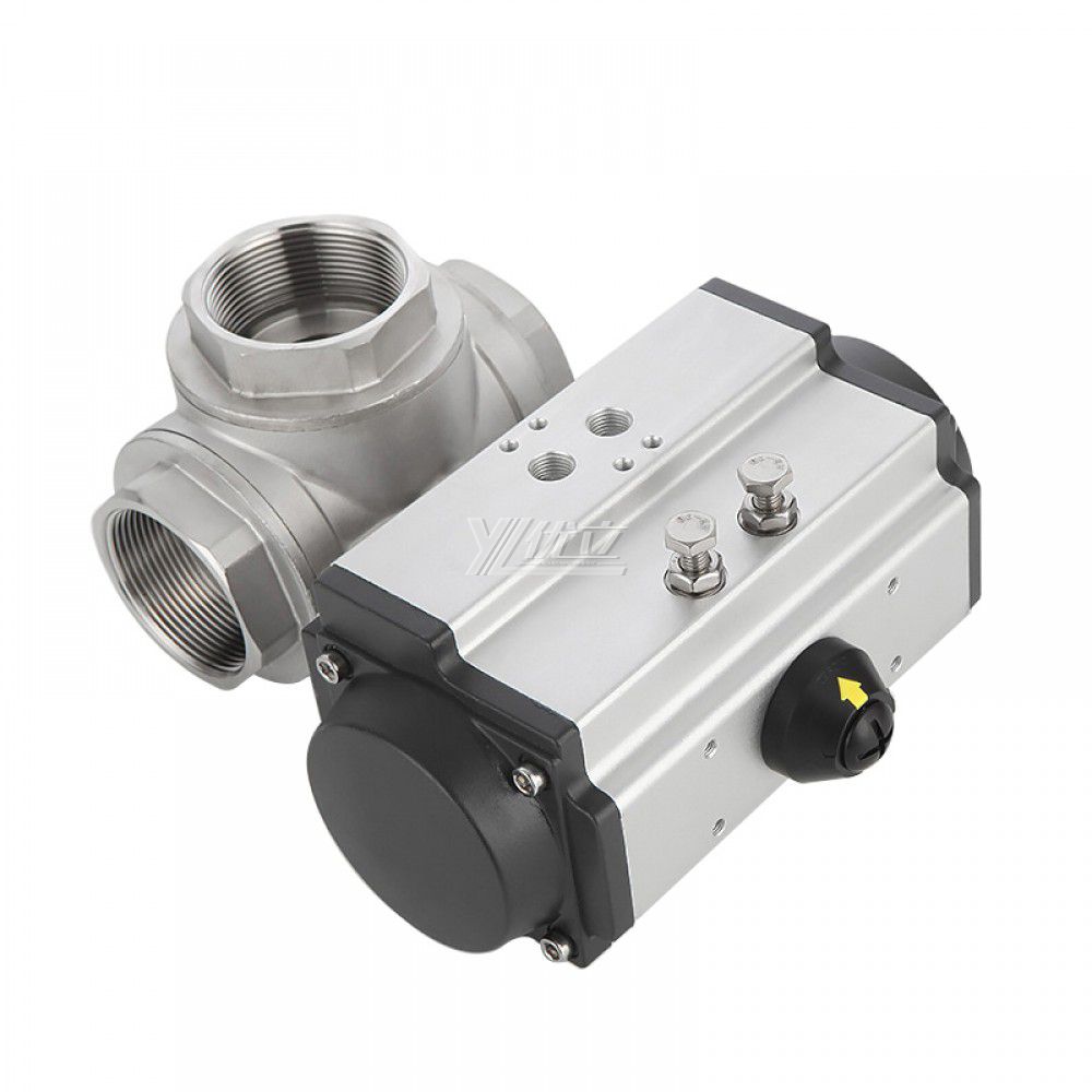 YOULI NPT BSP 2 Inch 1.6-6.4Mpa Stainless Steel High Temperature 304 316  Threaded 3 Way Pneumatic Actuator Ball Valve