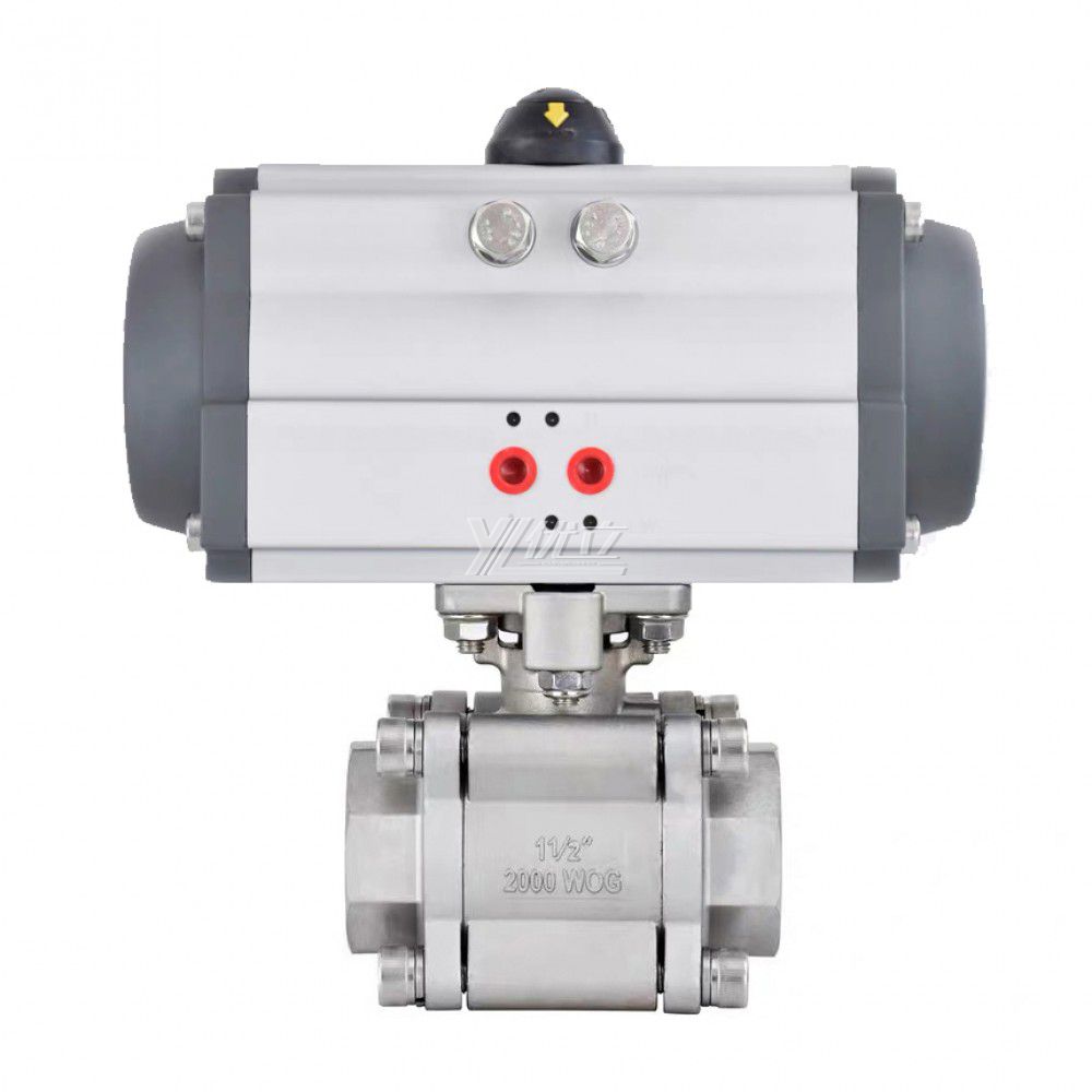 YOULI  High Temperature Metal Seal NPT BSP 2000wog PN640 Stainless Steel 304 316 Pneumatic Actuator 3PC Thread Ball Valve