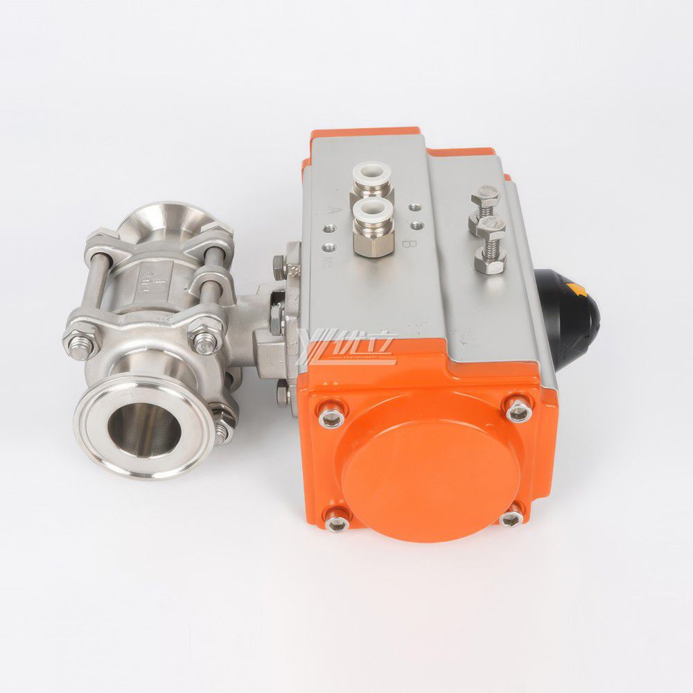 YOULI High Temperature 1.6mpa Stainless Steel 304 316 Pneumatic Actuator 3 Piece Tri Clamped Ball Valve