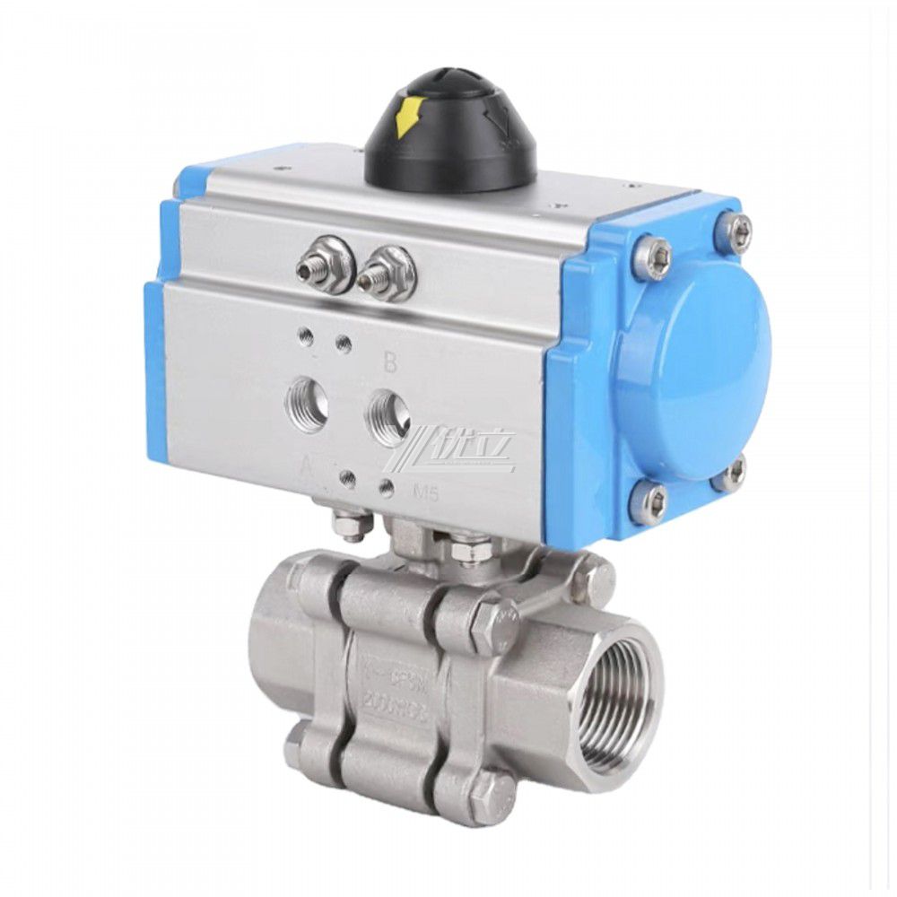 YOULI  High Temperature Metal Seal NPT BSP 2000wog PN130 Stainless Steel 304 316 Pneumatic Actuator 3PC Thread Ball Valve