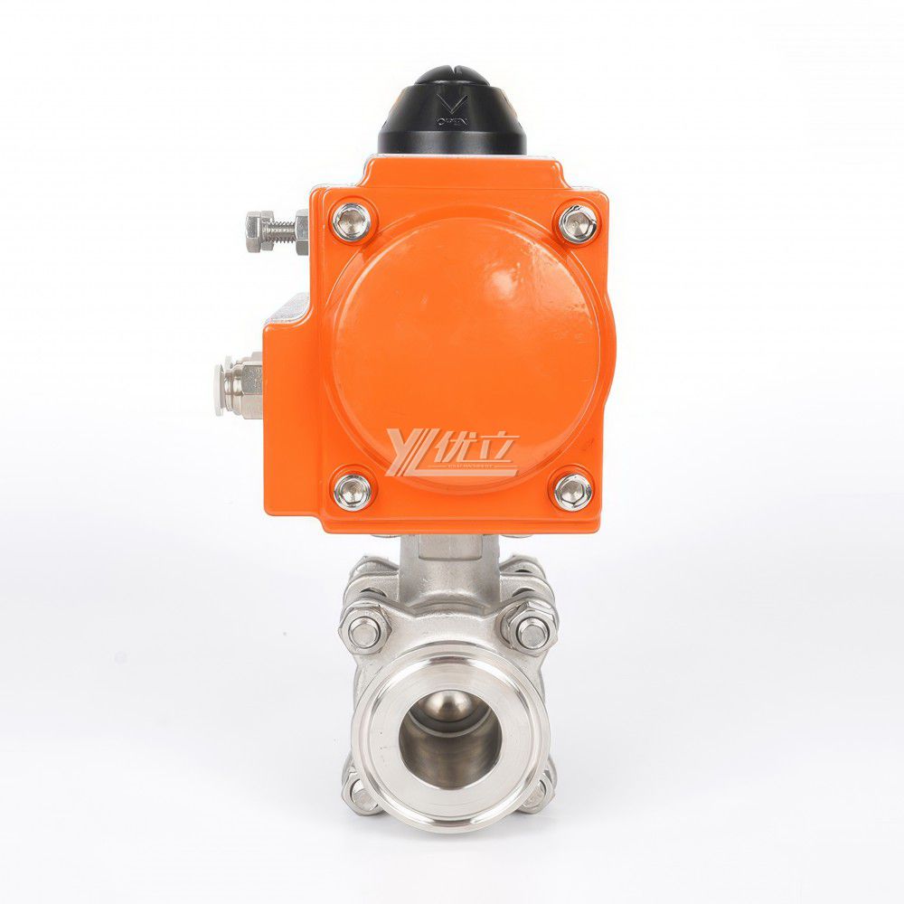 YOULI High Temperature 1.6mpa Stainless Steel 304 316 Pneumatic Actuator 3 Piece Tri Clamped Ball Valve