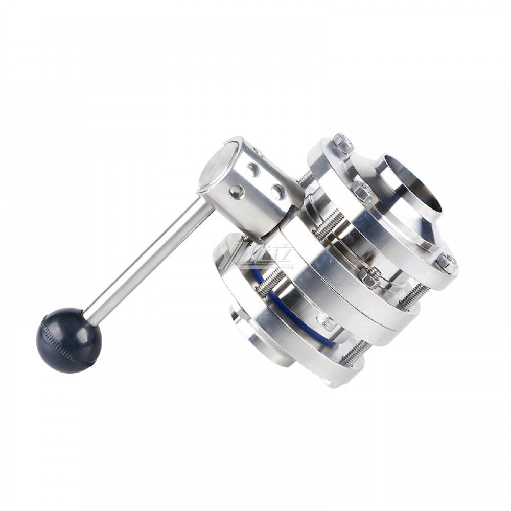 YOULI Hygienic Food Grade Stainless Steel 3A/SMS/DIN 304 316 Silicon Sanitary Manual Three Piece Butt Welded Butterfly Valve