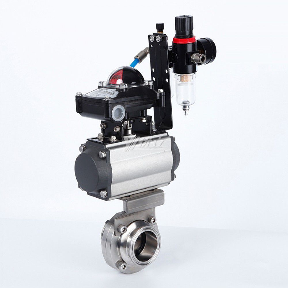 YOULI Hygienic Food Grade Sanitary Stainless Steel 3A/SMS/DIN 304 316L Limit Position Pneumatic Tri Clamped Butterfly Valve