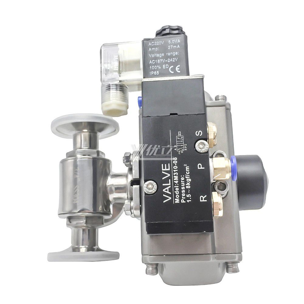 YOULI Hygienic Food Grade Sanitary Stainless Steel T/L Type 304 316L Type Pneumatic Control Three Way Tri Clamped Ball Valve