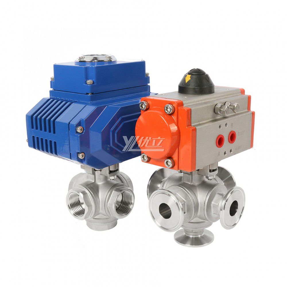 YOULI High Temperature PN16 Stainless Steel 304 316 Clamped Pneumatic Actuator 5way Tri Clamped Ball Valve