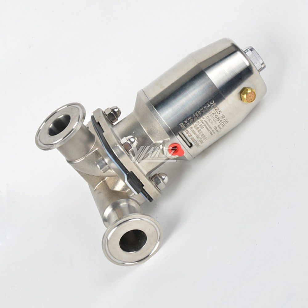 YOULI Hygienic Food Grade Sanitary Stainless Steel Biological 316L  T Type Pneumatic Three Way Tri Clamped Diaphragm Valve