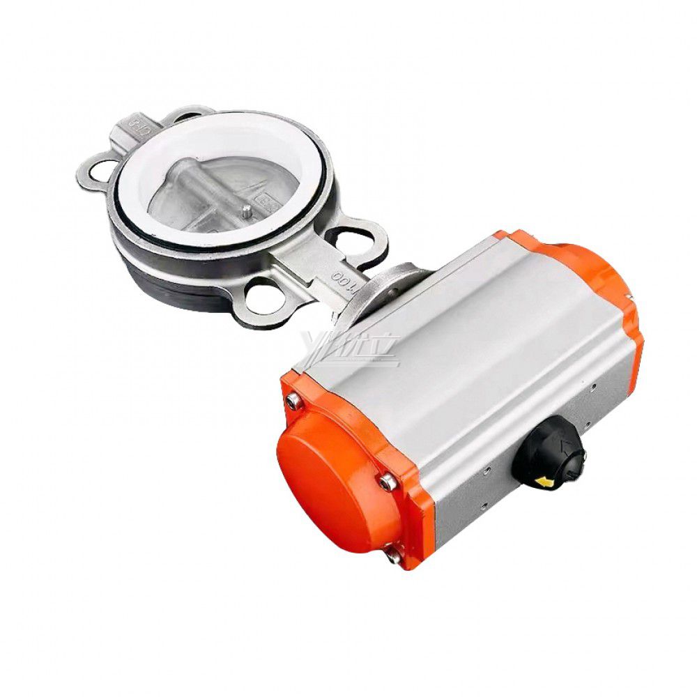 Stainless Steel ANSI 150LB 304 316 IS 10K Pn10-16 PTFE Soft Seal Pneumatic Actuator Wafer Butterfly Valve