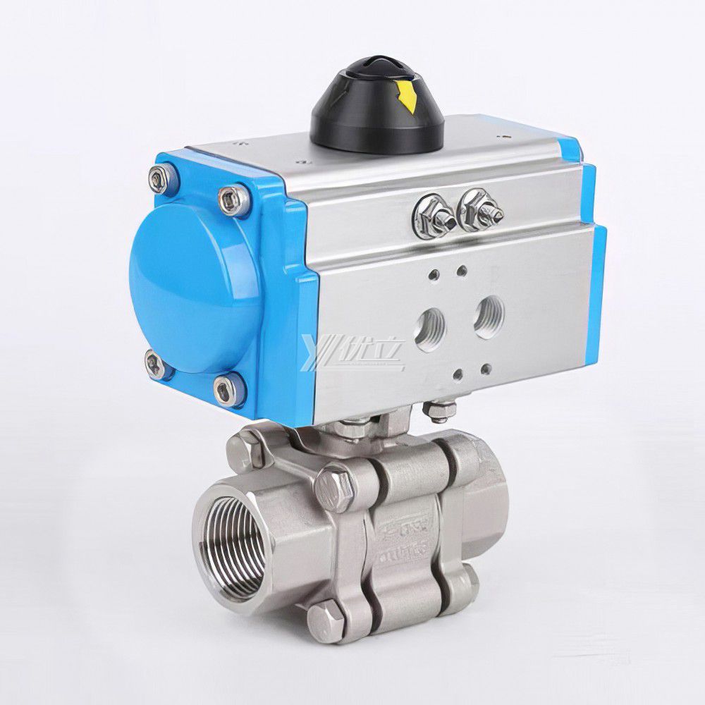 YOULI  High Temperature Metal Seal NPT BSP 2000wog PN130 Stainless Steel 304 316 Pneumatic Actuator 3PC Thread Ball Valve