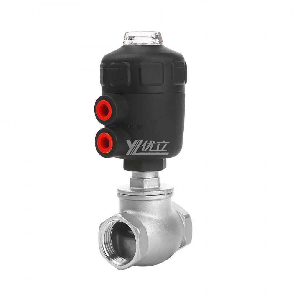 YOULI Premium 1.6mpa Stainless Steel 304 316 BSP NPT T-type Plastic Head Pneumatic Female Threaded Angle Seat Globe Valve