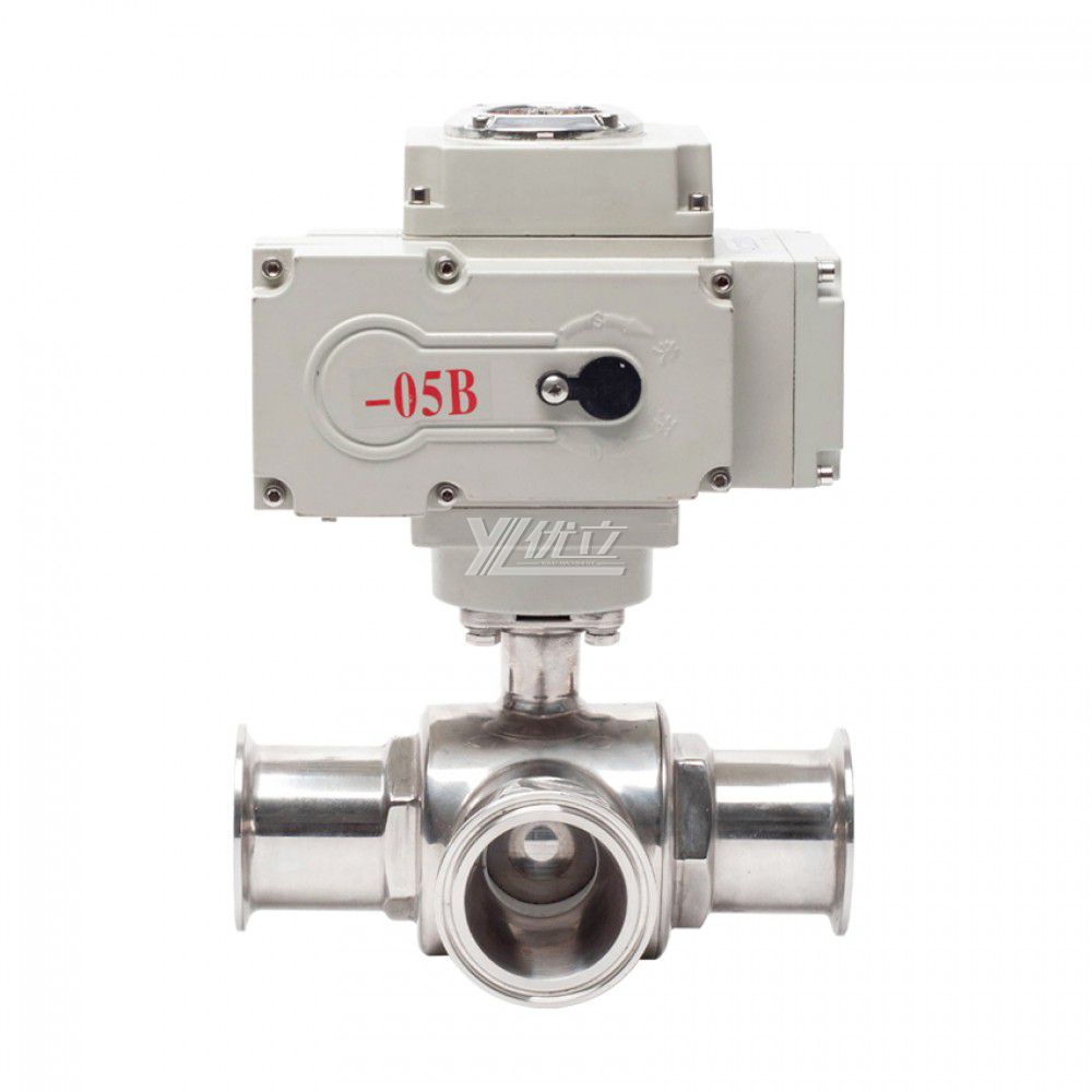 YOULI Hygienic Food Grade Sanitary Stainless Steel  304 316 Motorized AC220V Electric 3-way Tri Clamped Ball Valve