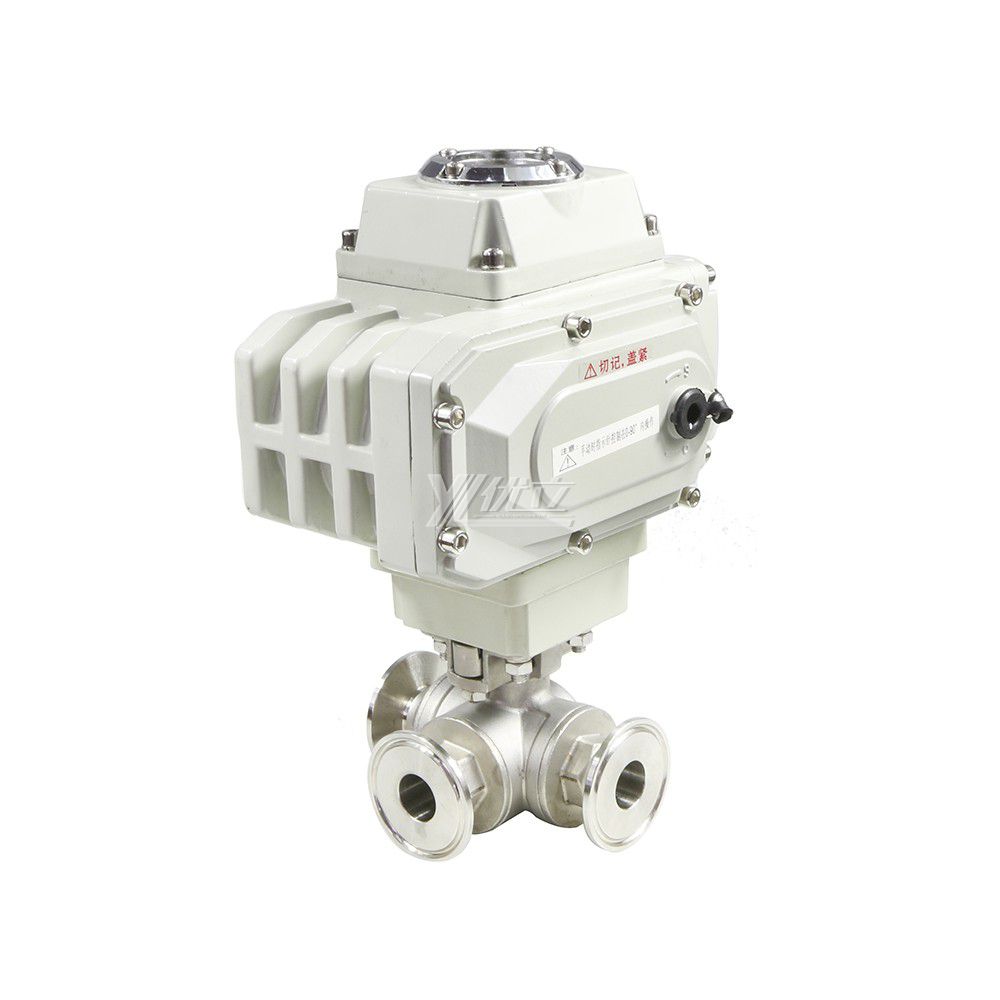 YOULI Stainless Steel 1.6mpa 304 316 T-prot On-off Motorized AC220V Electric 3 Way  Tri Clamped Three Way Ball Valve