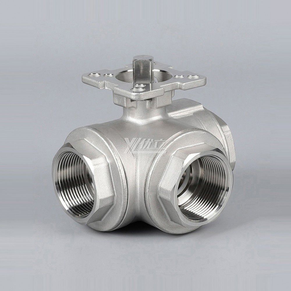 YOULI ISO 5211 NPT BSP 1.6mpa 1000WOG with Handle Lock 304 316 L-port Manual 3 Way Threaded Ball Valve