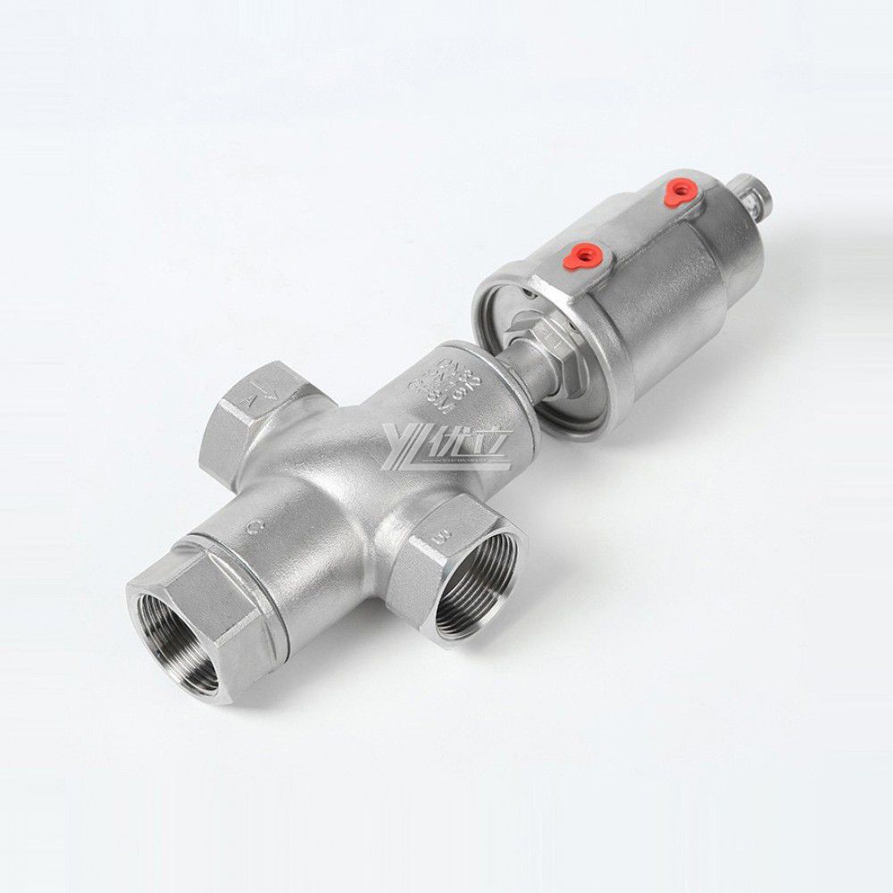 YOULI High Temperature Steam 1.6mpa 304 316 BSP NPT Stainless Steel Head Pneumatic Three Way Female Threaded Angle Seat Valve