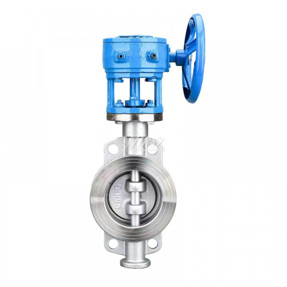 YOULI High Temperature  Stainless Steel 304 316 JIS10K Pn10-16 WCB Metal Seal Worm Wheel Three Eccentric Wafer Butterfly Valve