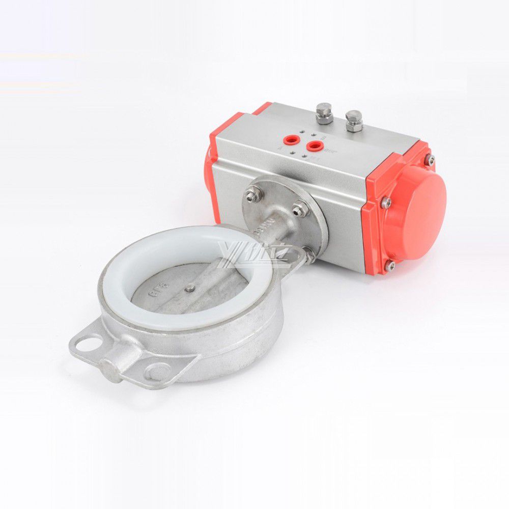 YOULI Stainless Steel 304 316 Pn16 Zero Leakage Soft Seal PTFE Silicone NBR Pneumatic Actuator Wafer Butterfly Valve
