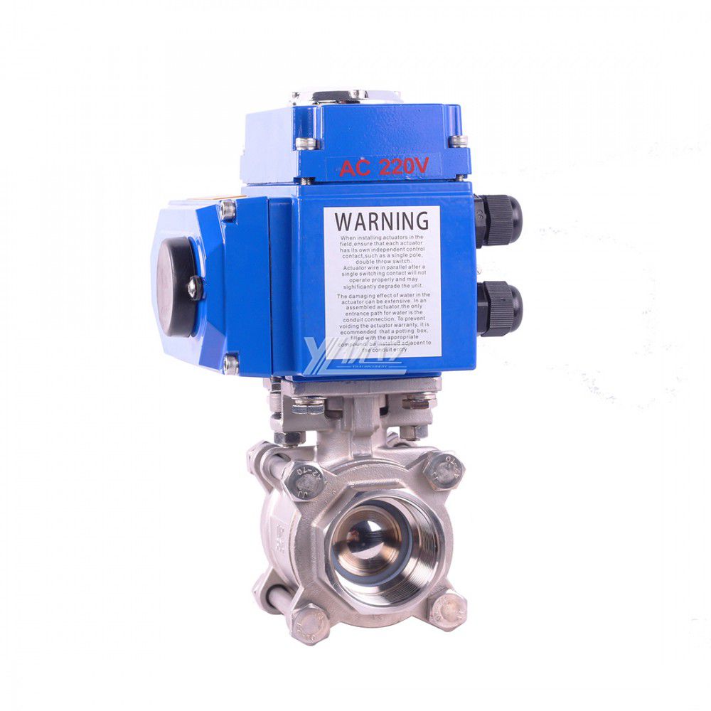 YOULI High Temperature NPT BSP 1.6mpa Stainless Steel 304 316 Motorized AC220V Electric Actuator 3 Piece Thread Ball Valve