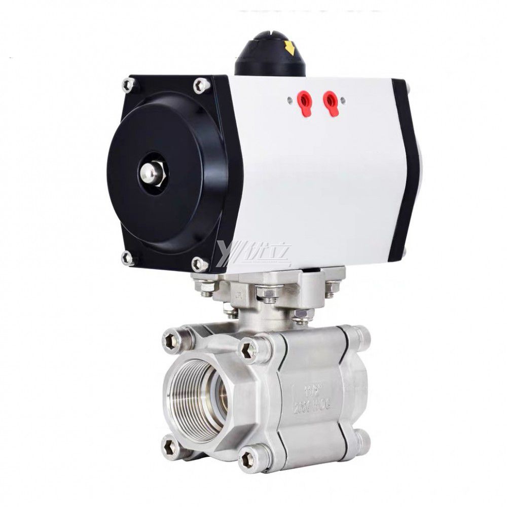YOULI New product High Temperature Metal Seal NPT BSP 2000wog PN64-PN130 Stainless Steel 304 316 Pneumatic Actuator 3PC Thread Ball Valve