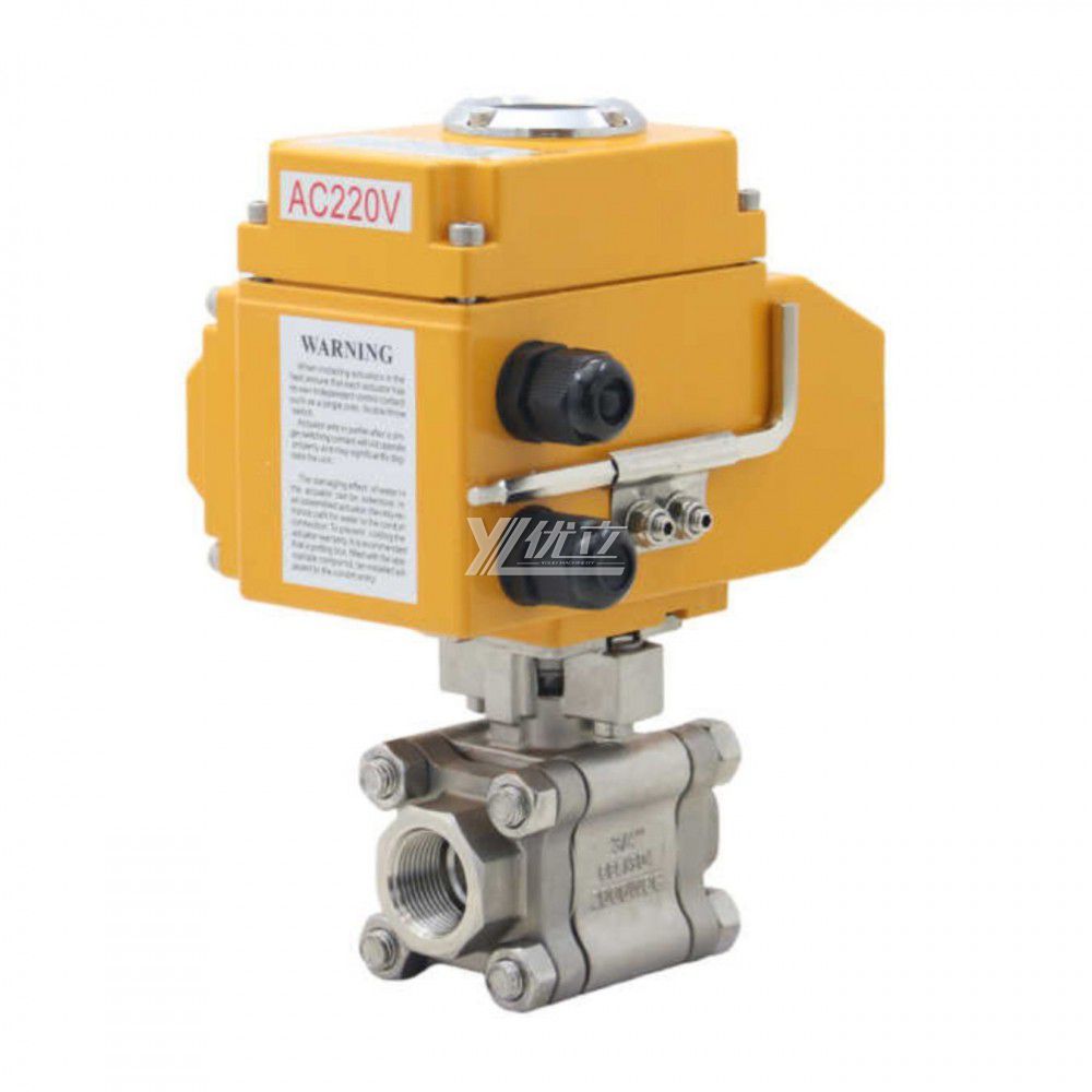 YOULI High Pressure NPT BSP 2000wog PN130 PN64 Stainless Steel 304 316 Motorized Electric Actuator Three Piece Thread Ball Valve