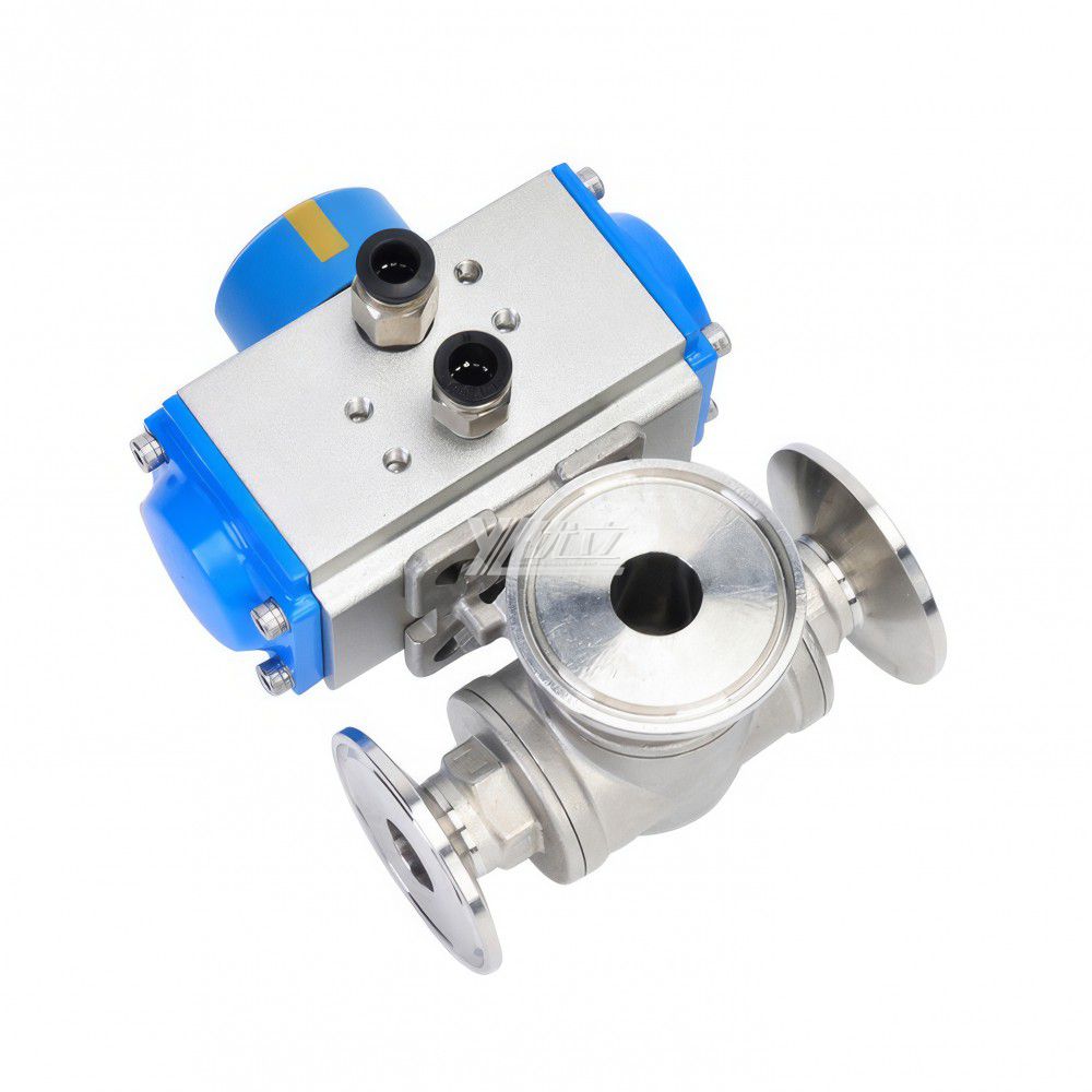 YOULI T-port L-port PN16-PN64  Stainless Steel 304 316 Pneumatic Actuator Three Way Tri Clamped Ball Valve