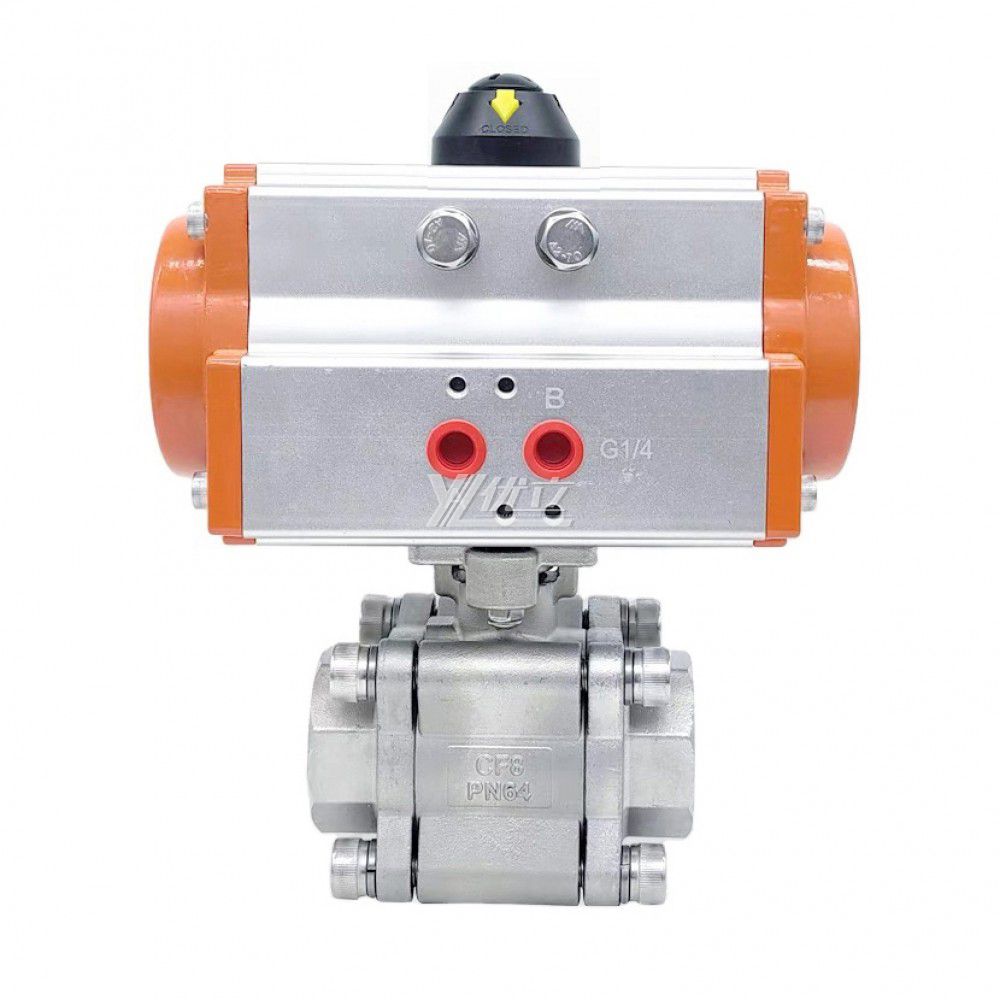 YOULI New product High Temperature Metal Seal NPT BSP 2000wog PN64-PN130 Stainless Steel 304 316 Pneumatic Actuator 3PC Thread Ball Valve