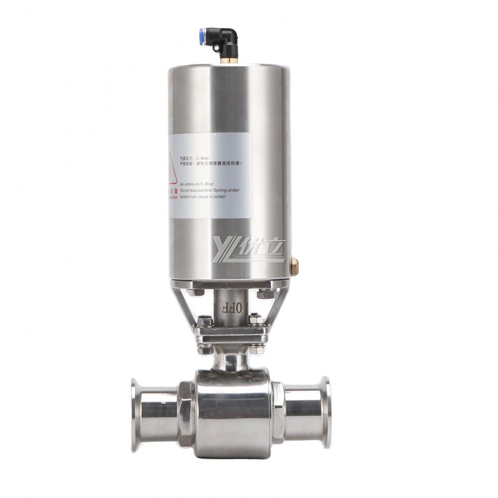 YOULI Hygienic Food Grade Sanitary Stainless Steel 304 316L Beverage Milk Pneumatic Actuator Straight Tri-Clamped Ball Valve