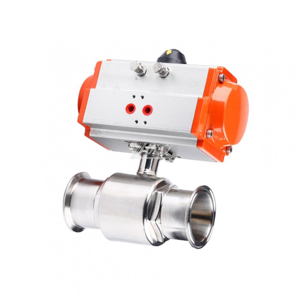 YOULI Hygienic Food Grade Sanitary Stainless Steel 304 316L Beverage Milk Pneumatic Actuator Straight Tri-Clamped Ball Valve