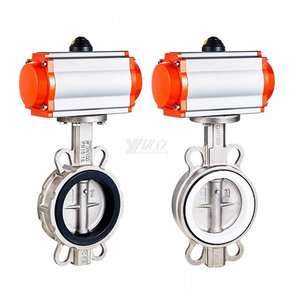 Stainless Steel ANSI 150LB 304 316 IS 10K Pn10-16 PTFE Soft Seal Pneumatic Actuator Wafer Butterfly Valve