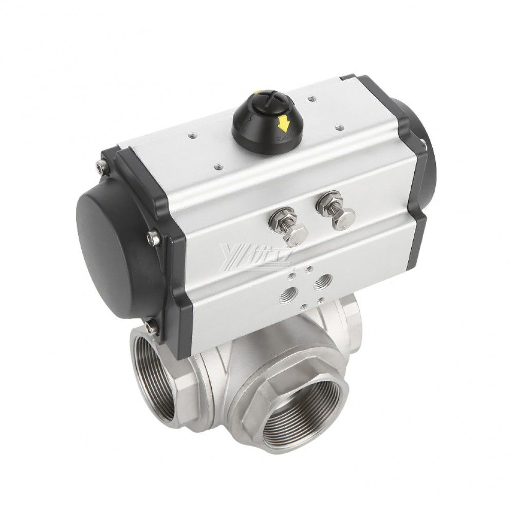 YOULI NPT BSP 2 Inch 1.6-6.4Mpa Stainless Steel High Temperature 304 316  Threaded 3 Way Pneumatic Actuator Ball Valve