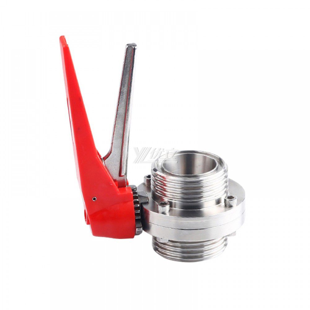 YOULI Hygienic Food Grade  Stainless Steel 3A/SMS/DIN 304 316 Silicon Duckbill Handle Manual Male Threaded Butterfly Valve