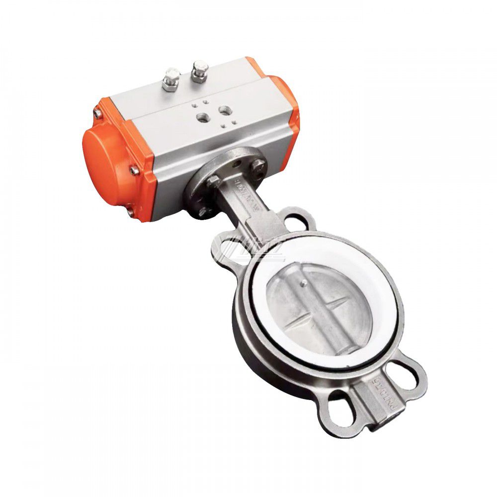 Stainless Steel ANSI 150LB 304 316 IS 10K Pn10-16 PTFE Soft Seal Pneumatic Actuator Wafer Butterfly Valve
