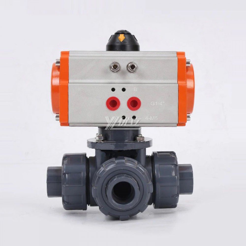 YOULI High Quality Zero Leakage DN15 to DN50 PVC UPVC CPVC Plastic Pneumatic Actuator Union Socket 3 Way Ball Valve