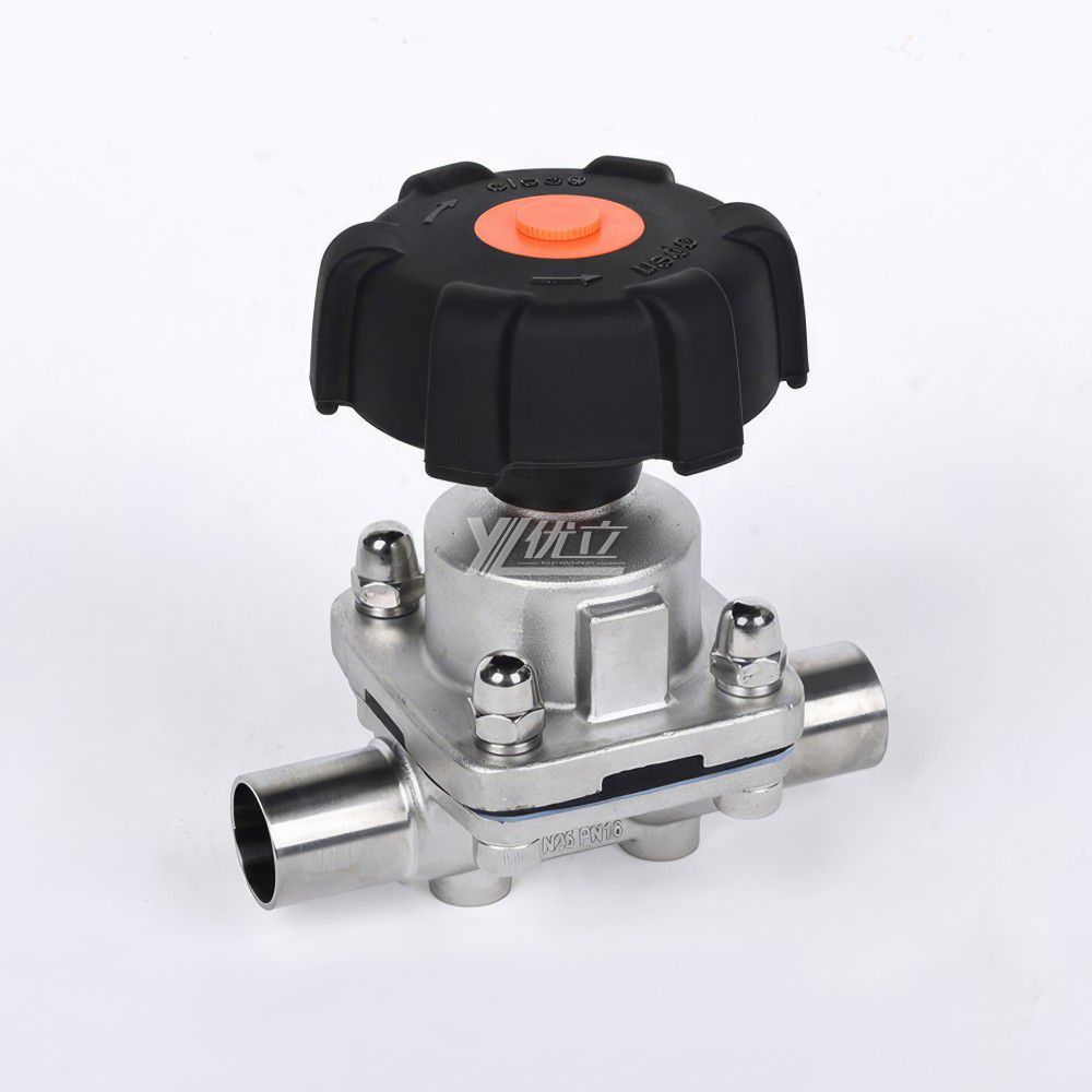 YOULI Hygienic Food Grade Sanitary Stainless Steel 316L Membrane Medicine Manual Straight Butt Welded Diaphragm Valve