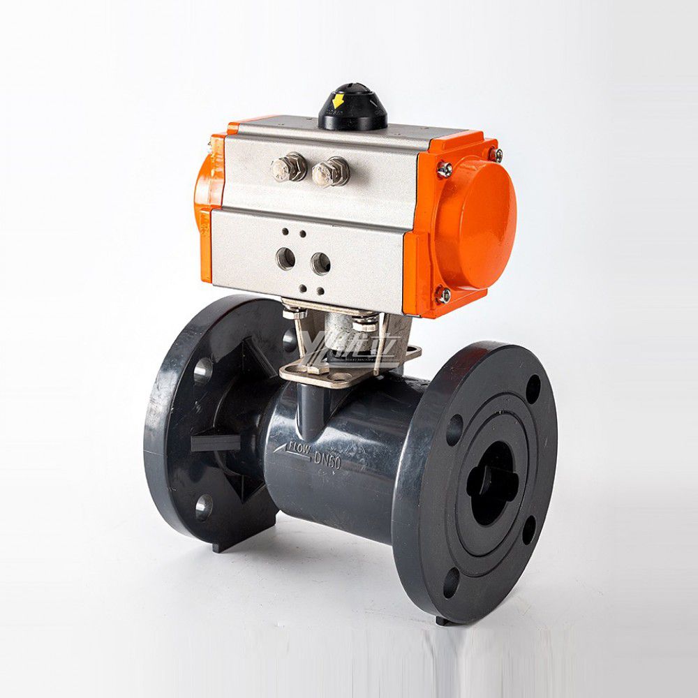 YOULI High Quality Zero Leakage DN15 to DN100 PVC UPVC CPVC Plastic 2 Way Pneumatic Actuator Flanged Ball Valve
