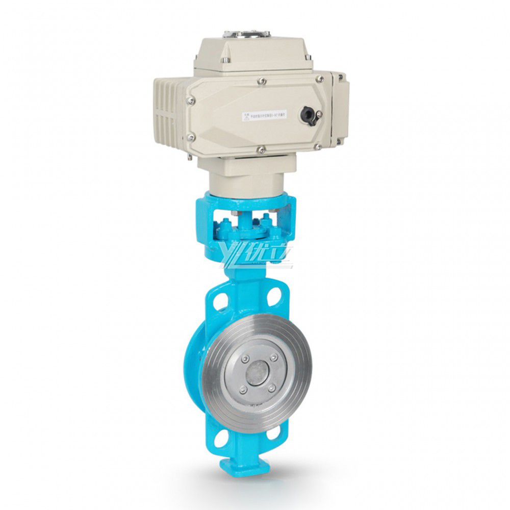 YOULI ANSI 150LB 304 316 Carbon Steel Pn16 WCB  DC24V Metal Seal High Temperature Electric Actuator Wafer butterfly Valve