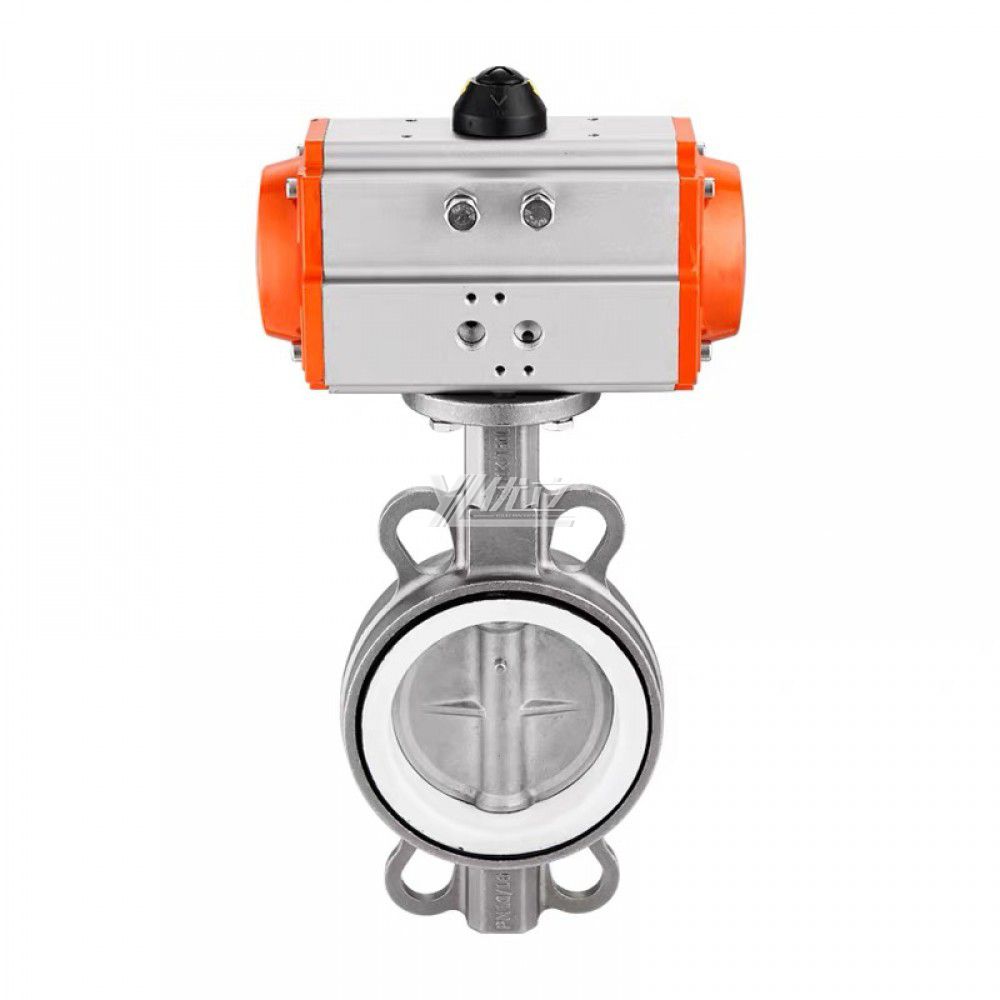 Stainless Steel ANSI 150LB 304 316 IS 10K Pn10-16 PTFE Soft Seal Pneumatic Actuator Wafer Butterfly Valve
