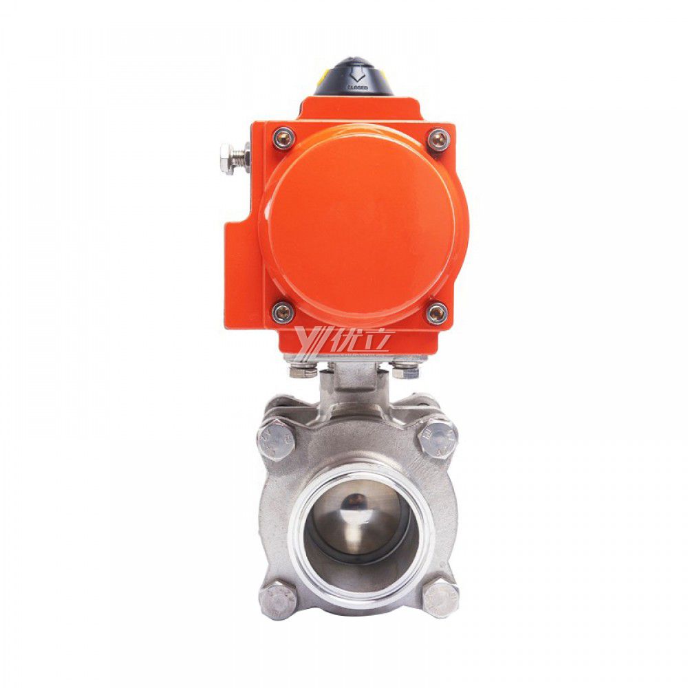 YOULI Hygienic Food Grade Sanitary Stainless Steel 304 316L Beverage Milk Tri Clamped Pneumatic Actuator Three Piece  Ball Valve