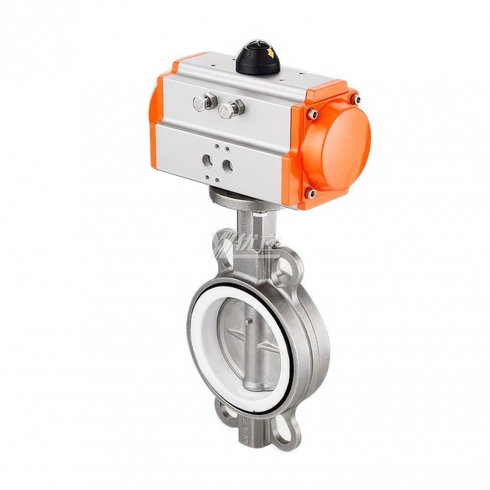 Stainless Steel ANSI 150LB 304 316 IS 10K Pn10-16 PTFE Soft Seal Pneumatic Actuator Wafer Butterfly Valve