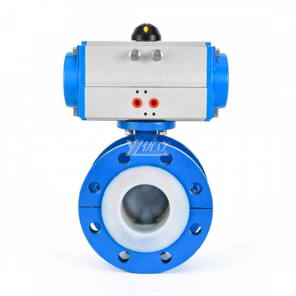YOULI 304 316 Stainless Steel Sulfuric Acid Pn16 WCB FEP F46 PFA F4 Pneumatic Fluorine Lined Flanged Butterfly Valve