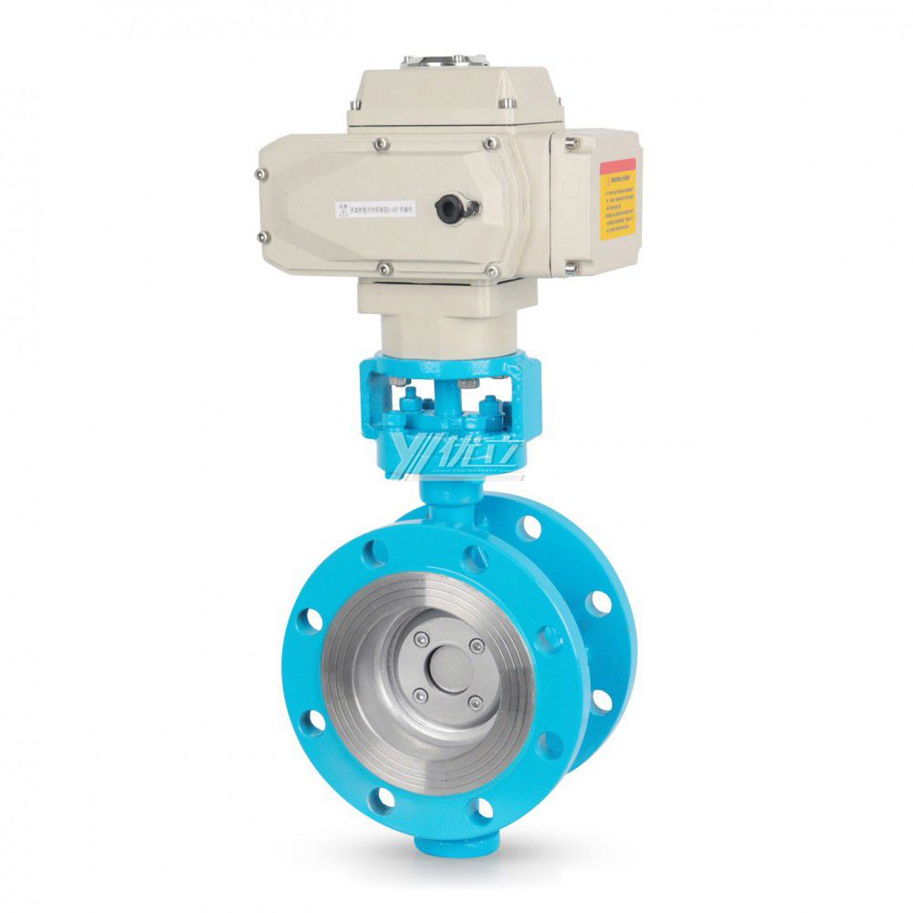 YOULI High Temperature 304 Stainless Steel JIS 10K Pn16 WCB Metal Seal Motorized Three Eccentric Electric Flange Butterfly Valve