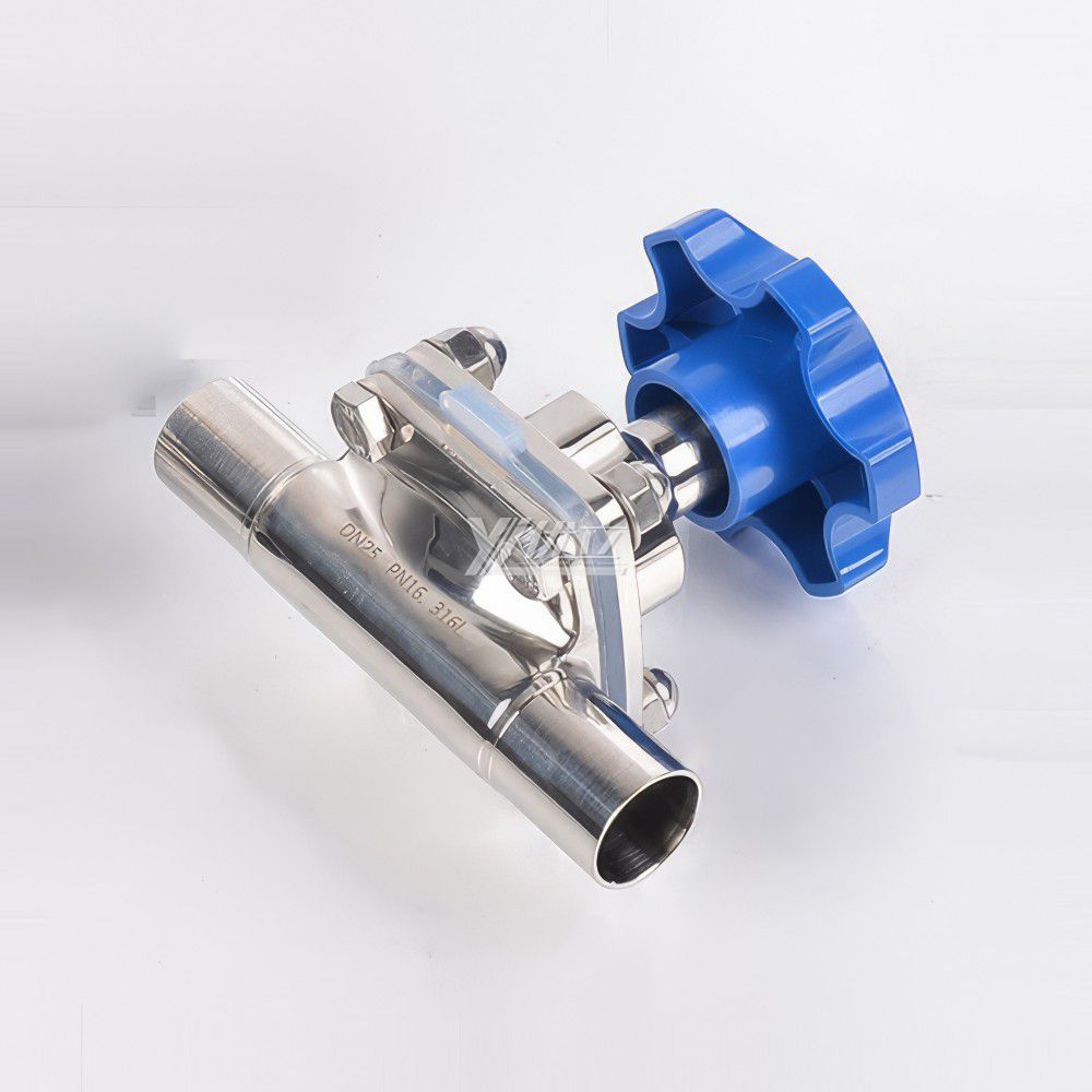 YOULI Hygienic Food Grade Sanitary Stainless Steel 316L Silicone Membrane Manual Straight Butt Welded Diaphragm Valve
