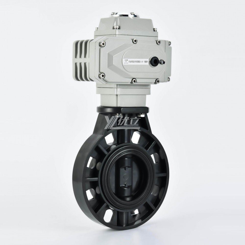 YOULI Zero Leakage Acid and Alkali Resistant PPH PVC UPVC CPVC Plastic DC24V Electric Motorized Actuatorr Wafer Butterfly Valve