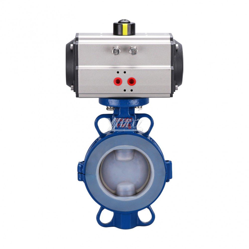 YOULI Sulfuric Acid Hydrochloric Acid JIS 10K Pn16 WCB FEP F46 PFA F4 Pneumatic Actuator Fluorine Lined Wafer Butterfly Valve