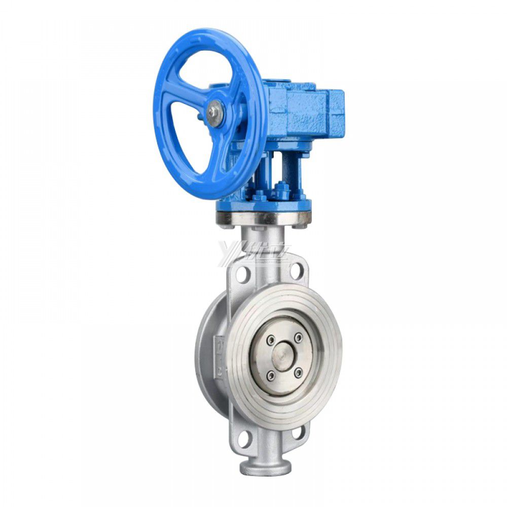 YOULI High Temperature  Stainless Steel 304 316 JIS10K Pn10-16 WCB Metal Seal Worm Wheel Three Eccentric Wafer Butterfly Valve