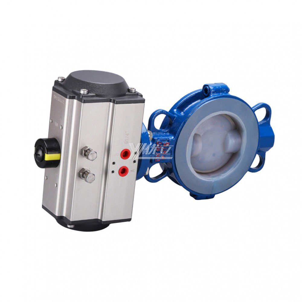 YOULI Sulfuric Acid Hydrochloric Acid JIS 10K Pn16 WCB FEP F46 PFA F4 Pneumatic Actuator Fluorine Lined Wafer Butterfly Valve