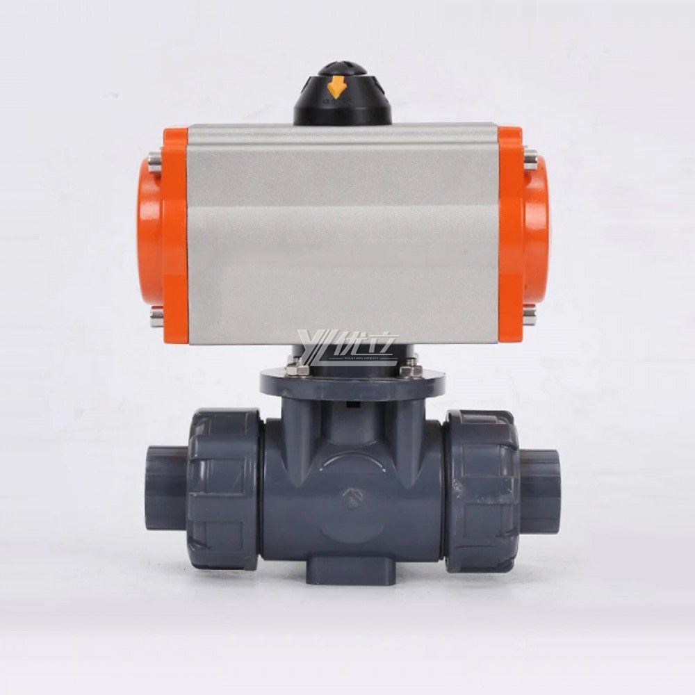 YOULI High Quality Zero Leakage DN15 to DN50 PVC UPVC CPVC Plastic Pneumatic Actuator Union Socket 3 Way Ball Valve