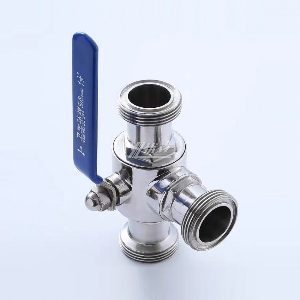 YOULI Hygienic Food Grade SMS Sanitary Stainless Steel 304 316L Milk Drink Bio Pharmaceutical 3 Way Male Threaded Ball Valve