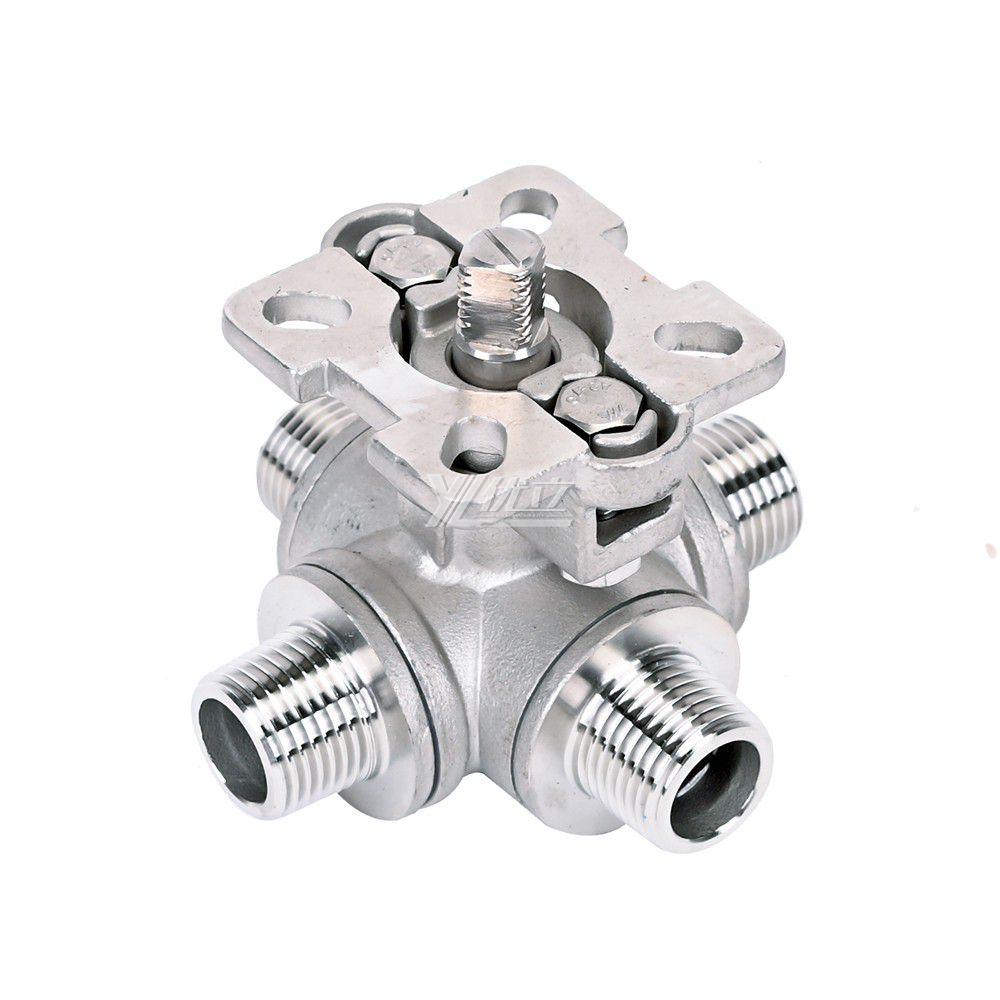 YOULI ISO 5211 RC NPT BSP PN16 1000WOG with Handle Lock Stainless Steel 304 316 LL-port 4 Way Male Threaded Ball Valve