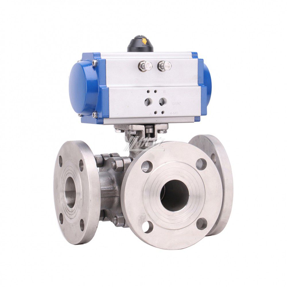 YOULI Stainless Steel ANSI 150LB  304 316 JIS 10K  Pn16 WCB  Pneumatic Actuator Three-way Flanged Ball Valve